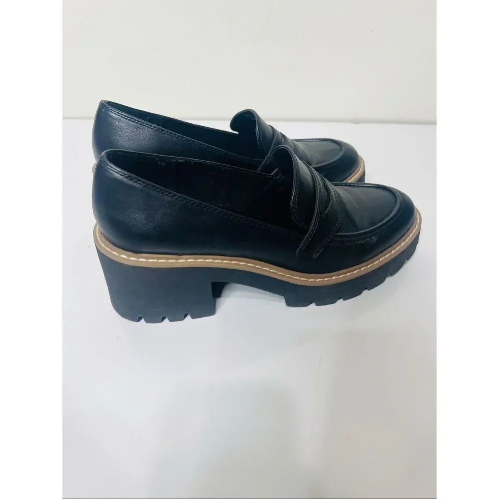 Dolce Vita Black Platform Y2K Penny Loafers Lug Sole Normcore Academia Sz 8.5